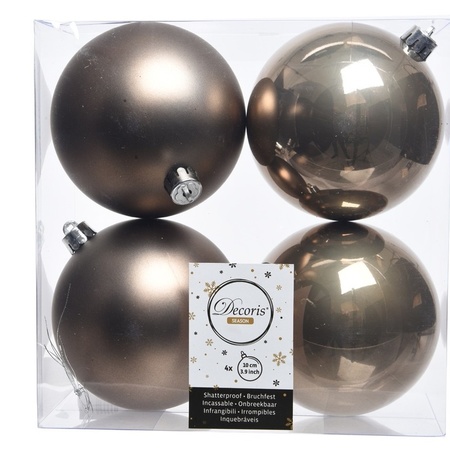 20x Kunststof kerstballen glanzend/mat Kasjmier bruin 10 cm kerstboom versiering/decoratie