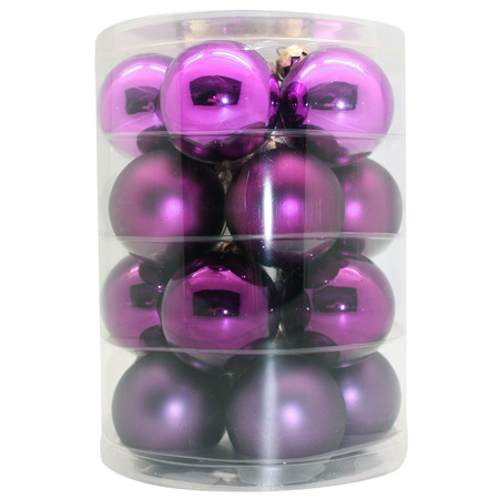 Tubes met 20x paarse kerstballen van glas 6 cm glans en mat