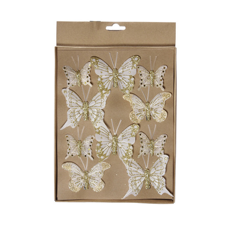 20x stuks decoratie vlinders op clip champagne diverse maten