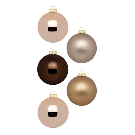 20x pcs glass christmas baubles elegant brown 6 cm shiny and matte