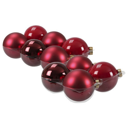 20x stuks glazen kerstballen rood/donkerrood 8 en 10 cm mat/glans