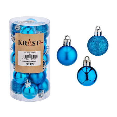 Krist+ Kerstballen - 20x st - helder blauw - 3 cm - kunststof - mix