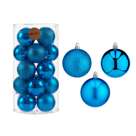 Krist+ Kerstballen - 20x st- helder blauw - kunststof - 7 cm - mat - glitter - glans
