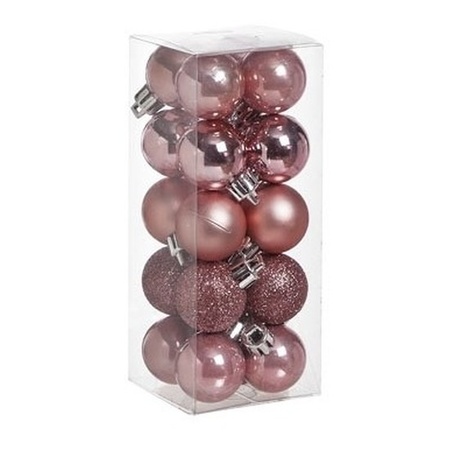 20x stuks kleine kerstballen 3 cm roze kunststof mat/glans/glitter
