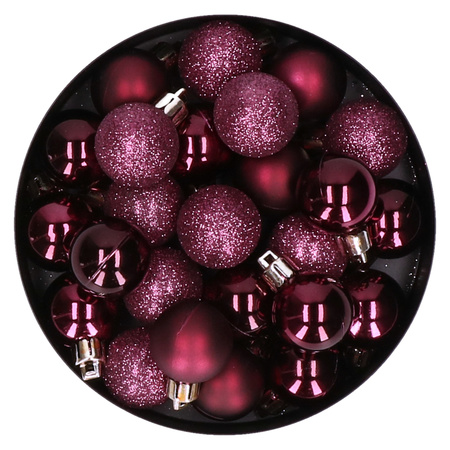 20x stuks kleine kunststof kerstballen aubergine roze 3 cm mat/glans/glitter