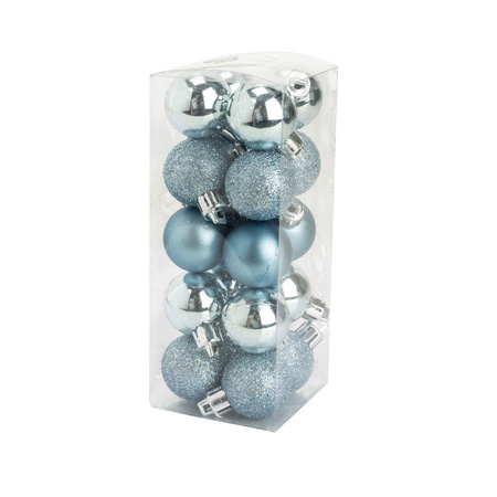 20x stuks kleine kunststof kerstballen ijsblauw 3 cm mat/glans/glitter