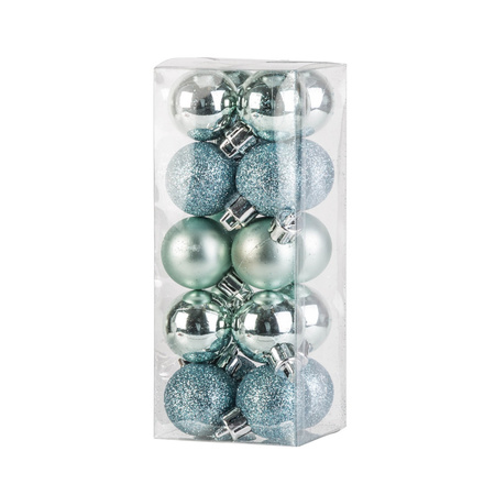 Set of 40x pcs plastic christmas baubles silver and mint green 3 cm