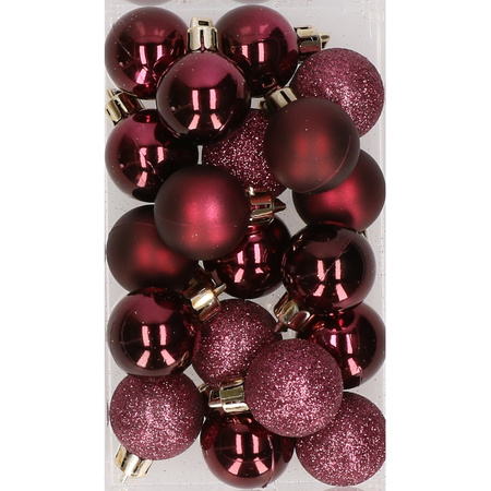 20x stuks kunststof kerstballen aubergine paars 3 cm mat/glans/glitter