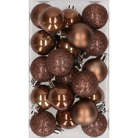 20x stuks kunststof kerstballen bruin 3 cm mat/glans/glitter