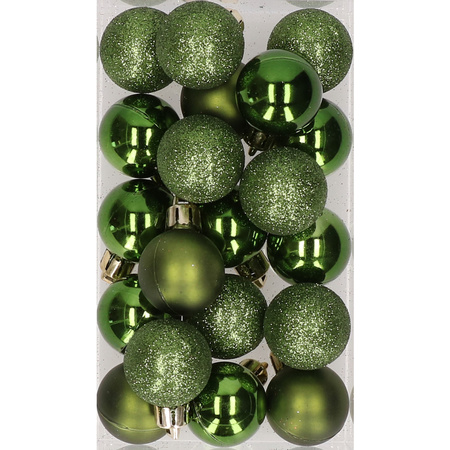 20x stuks kunststof kerstballen dennengroen 3 cm mat/glans/glitter