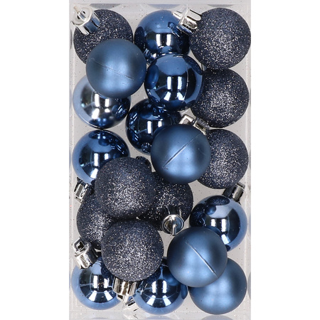 20x stuks kunststof kerstballen donkerblauw 3 cm mat/glans/glitter