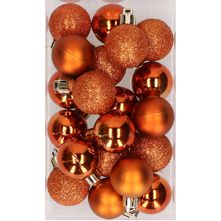 20x stuks kunststof kerstballen oranje 3 cm mat/glans/glitter