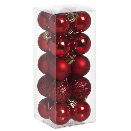 20x stuks kunststof kerstballen rood 3 cm mat/glans/glitter