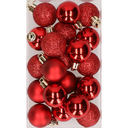 20x stuks kunststof kerstballen rood 3 cm mat/glans/glitter