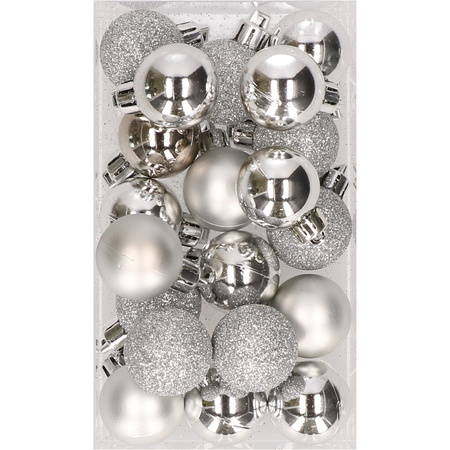 20x stuks kunststof kerstballen zilver 3 cm mat/glans/glitter