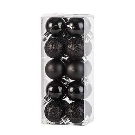 20x Kunststof kerstballen glanzend/mat/glitter zwart 3 cm kerstboom versiering/decoratie