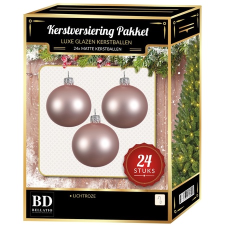 Lichtroze Kerstversiering Kerstballen 24-delig 6 en 8 cm