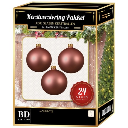 Oudroze Kerstversiering Kerstballen 24-delig 6 en 8 cm