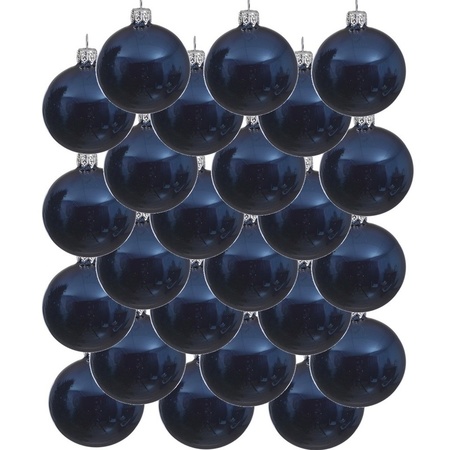 24x Glazen kerstballen glans donkerblauw 6 cm kerstboom versiering/decoratie