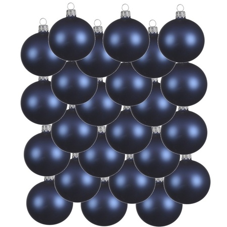 24x Glazen kerstballen mat donkerblauw 6 cm kerstboom versiering/decoratie