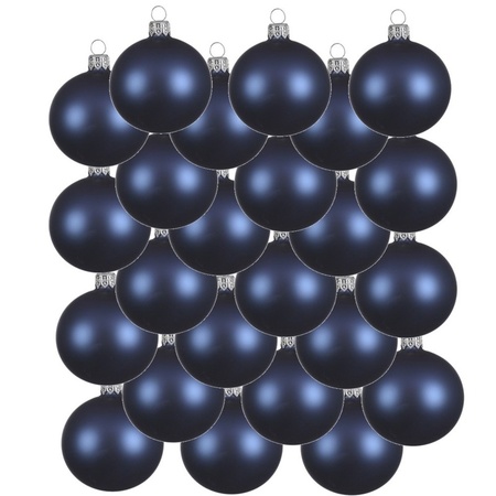 24x Glazen kerstballen mat donkerblauw 8 cm kerstboom versiering/decoratie