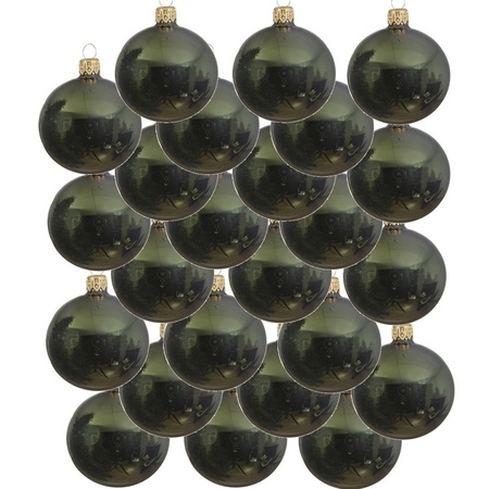 24x Glazen kerstballen glans donkergroen 6 cm kerstboom versiering/decoratie
