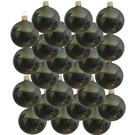 24x Glazen kerstballen glans donkergroen 8 cm kerstboom versiering/decoratie