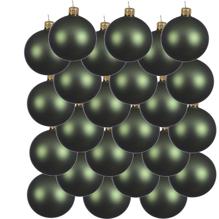 24x Glazen kerstballen mat donkergroen 8 cm kerstboom versiering/decoratie