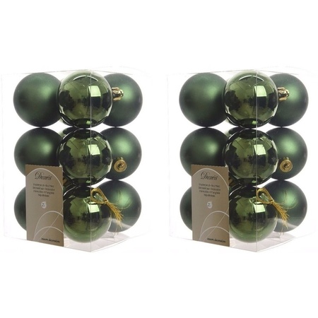 24x Dark green Christmas baubles 6 cm plastic matte/shiny