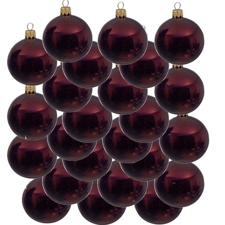 24x Glazen kerstballen glans donkerrood 6 cm kerstboom versiering/decoratie