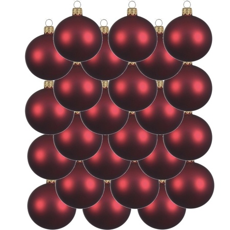 24x Glazen kerstballen mat donkerrood 6 cm kerstboom versiering/decoratie