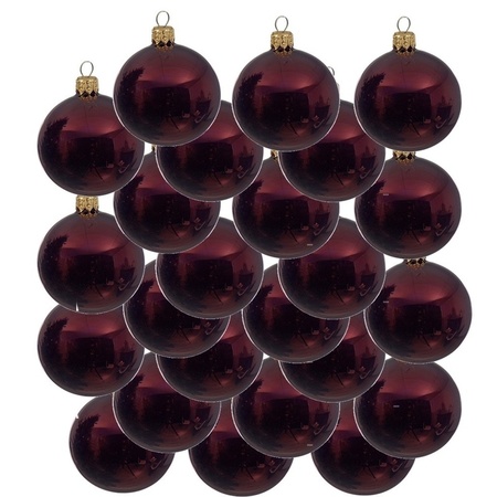 24x Glazen kerstballen glans donkerrood 8 cm kerstboom versiering/decoratie