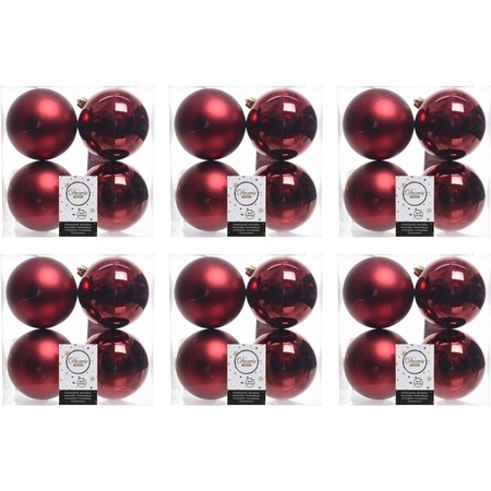 24x Kunststof kerstballen glanzend/mat donkerrood 10 cm kerstboom versiering/decoratie