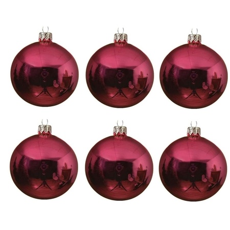 24x Glazen kerstballen glans fuchsia roze 6 cm kerstboom versiering/decoratie