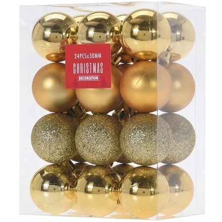 24x Glans/mat/glitter kerstballen goud 3 cm kunststof kerstboom versiering/decoratie