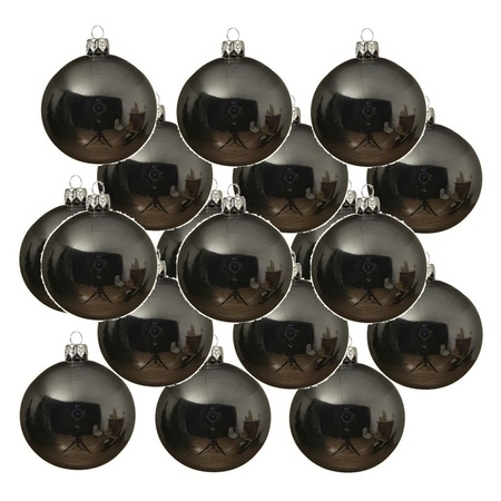 24x Glazen kerstballen glans grijsblauw 6 cm kerstboom versiering/decoratie