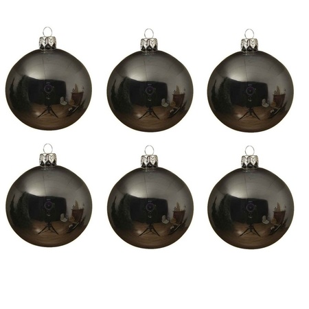 24x Glazen kerstballen glans grijsblauw 6 cm kerstboom versiering/decoratie