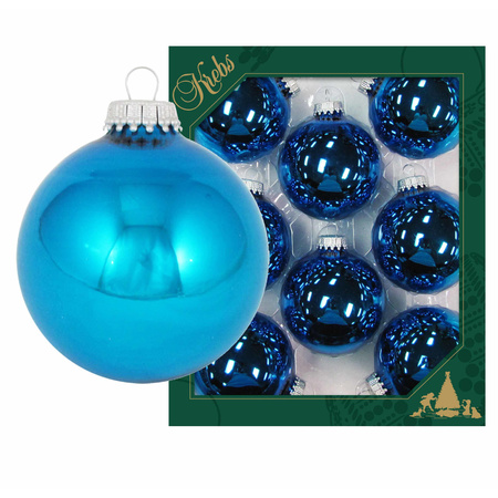 24x Glanzende blauwe kerstboomversiering kerstballen van glas 7 cm
