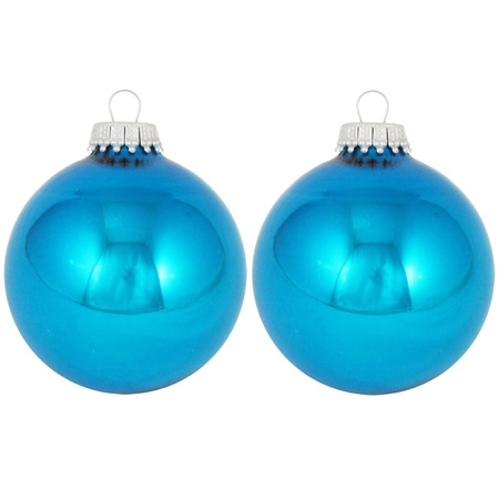 24x Glanzende blauwe kerstboomversiering kerstballen van glas 7 cm