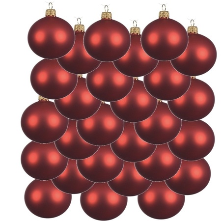 24x Glazen kerstballen mat kerst rood 6 cm kerstboom versiering/decoratie