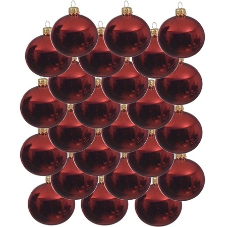 24x Glazen kerstballen glans kerst rood 8 cm kerstboom versiering/decoratie