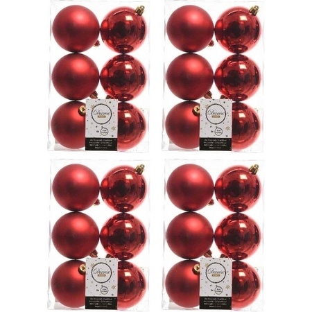 24x Kunststof kerstballen glanzend/mat kerst rood 8 cm kerstboom versiering/decoratie kerst rood