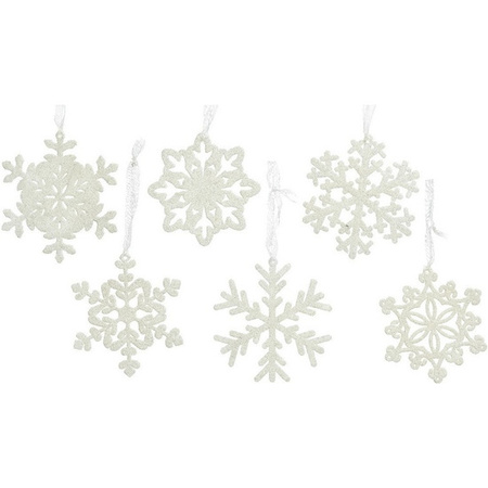 Kerstboomversiering kersthangers 24x witte sneeuwvlokken 10 cm