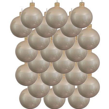 24x Glazen kerstballen glans licht parel/champagne 6 cm kerstboom versiering/decoratie