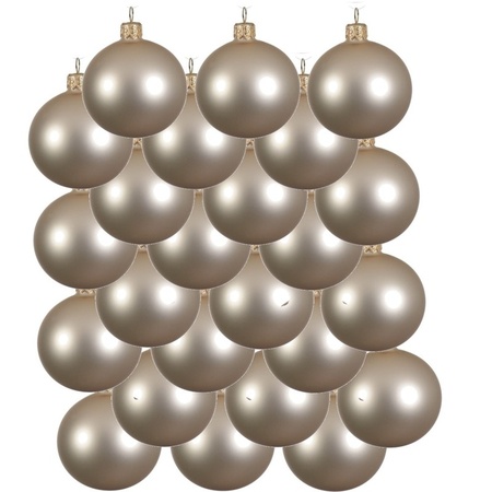 24x Light pearl/champagne glass Christmas baubles 6 cm matte
