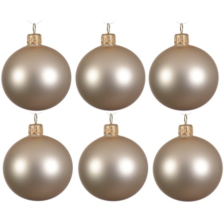 24x Light pearl/champagne glass Christmas baubles 6 cm matte