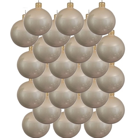 24x Glazen kerstballen glans licht parel/champagne 8 cm kerstboom versiering/decoratie