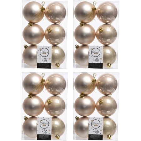 24x Light pearl/champagne Christmas baubles 8 cm plastic matte/s