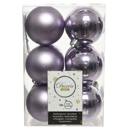 24x Kunststof kerstballen glanzend/mat lila paars 6 cm kerstboom versiering/decoratie