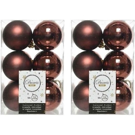 24x Kunststof kerstballen glanzend/mat mahonie bruin 6 cm kerstboom versiering/decoratie